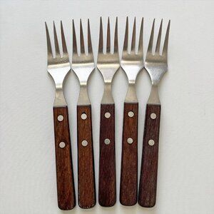 Vintage Zwilling J.A. Henckels Stainless Rostfrei Dinner Fork Wooden Handle 5pc
